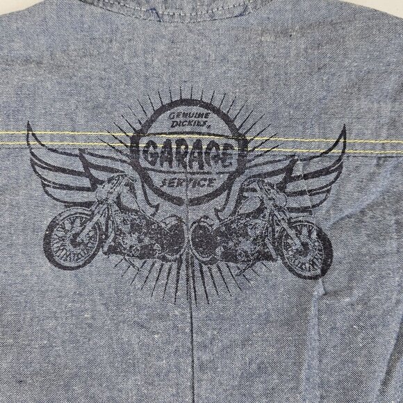 Dickies One Piece Baby Romper 6-9 mo Blue Denim Chambray Garage Moto Boy Girl - Picture 7 of 16